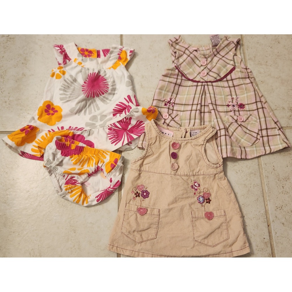 Baby Girl Dress Bundle 0-3 Months Floral Plaid Corduroy 3 Dresses - Picture 1 of 4